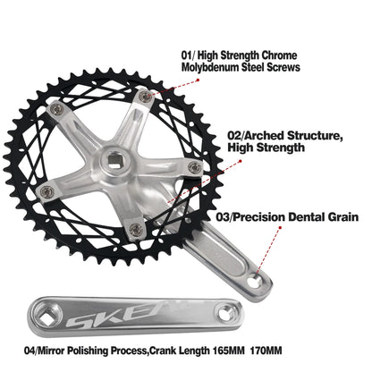 SKEACE 48T/49T Aluminum Alloy Bicycle Crank Set 144BCD Single Speed Crank Chain Wheel 165mm Crank Road Fix Gear Track Bicycle
