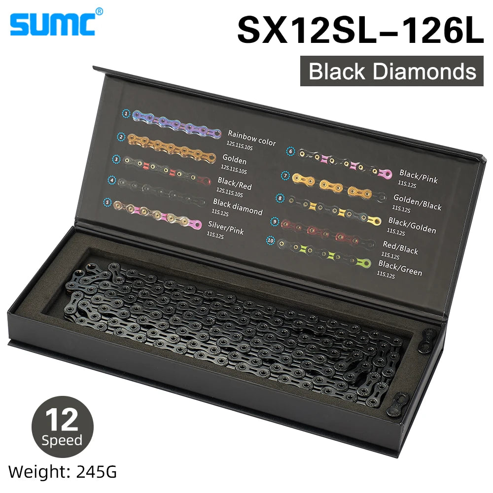 Bicycle Chain SUMC 12Speed Diamond Color Bike Chain MTB Mountain Road Bike UltraLight and Durable 12S Missing Link Chain 12V