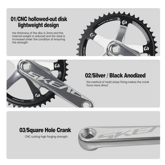 SKEACE BMX Crankset 48T Aluminum Alloy Fixed Gear Crank 144BCD