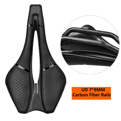 Ultralight Hollow Comfortable Bicycle Saddle, 143 Carbon Rails, MTB Road Bike Seat, Bicycle Cushion Parts