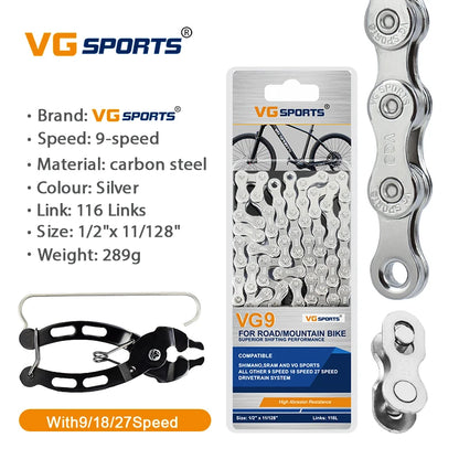 1pc VG Sports 8 9 10 11 Speed Velocidade Bicycle Chain 8s 9s 10s 11s MTB Mountain Road Bike Chain Bike Parts Bicycle Accessories