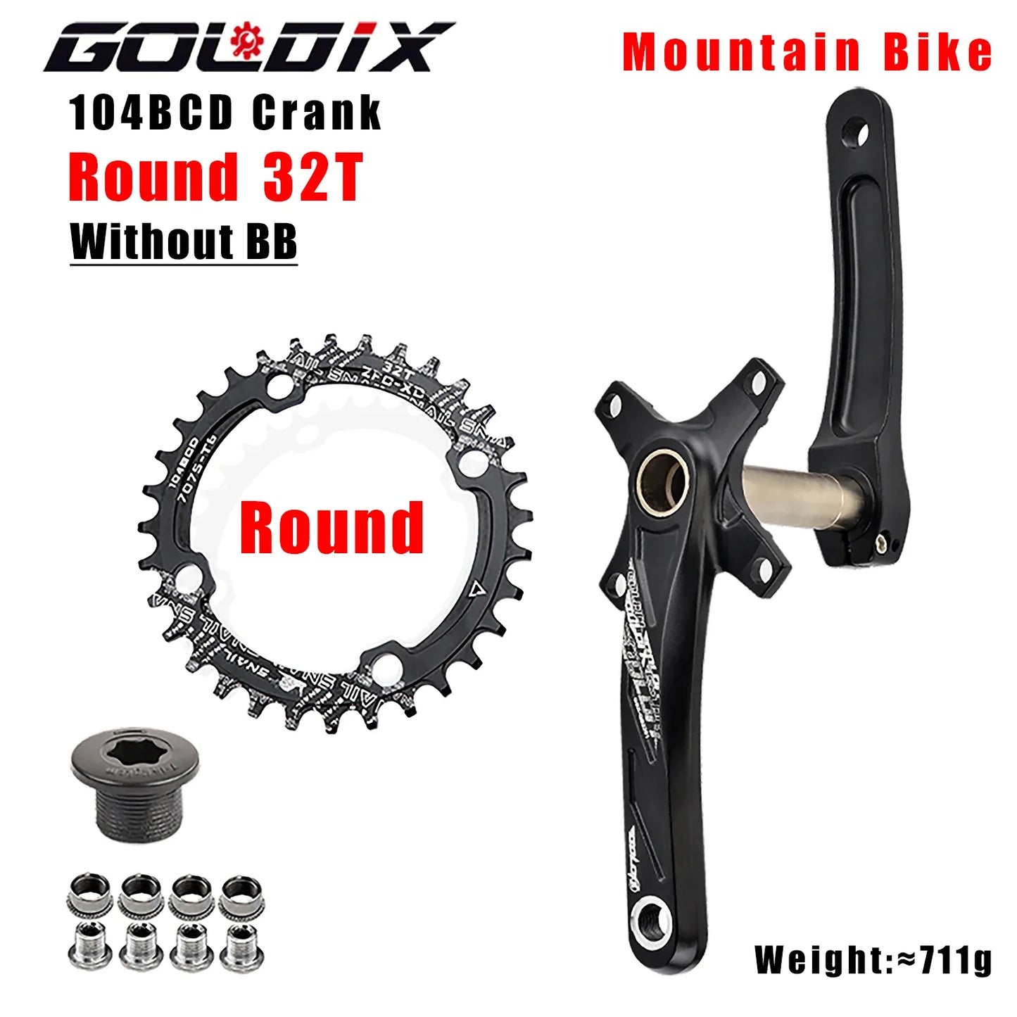 GOLDIX 104BCD Wide and narrow teeth bicycle crankset 170/175mm crank Round/Oval chain ring 32T/34T/36T/38T Bicycle crankset