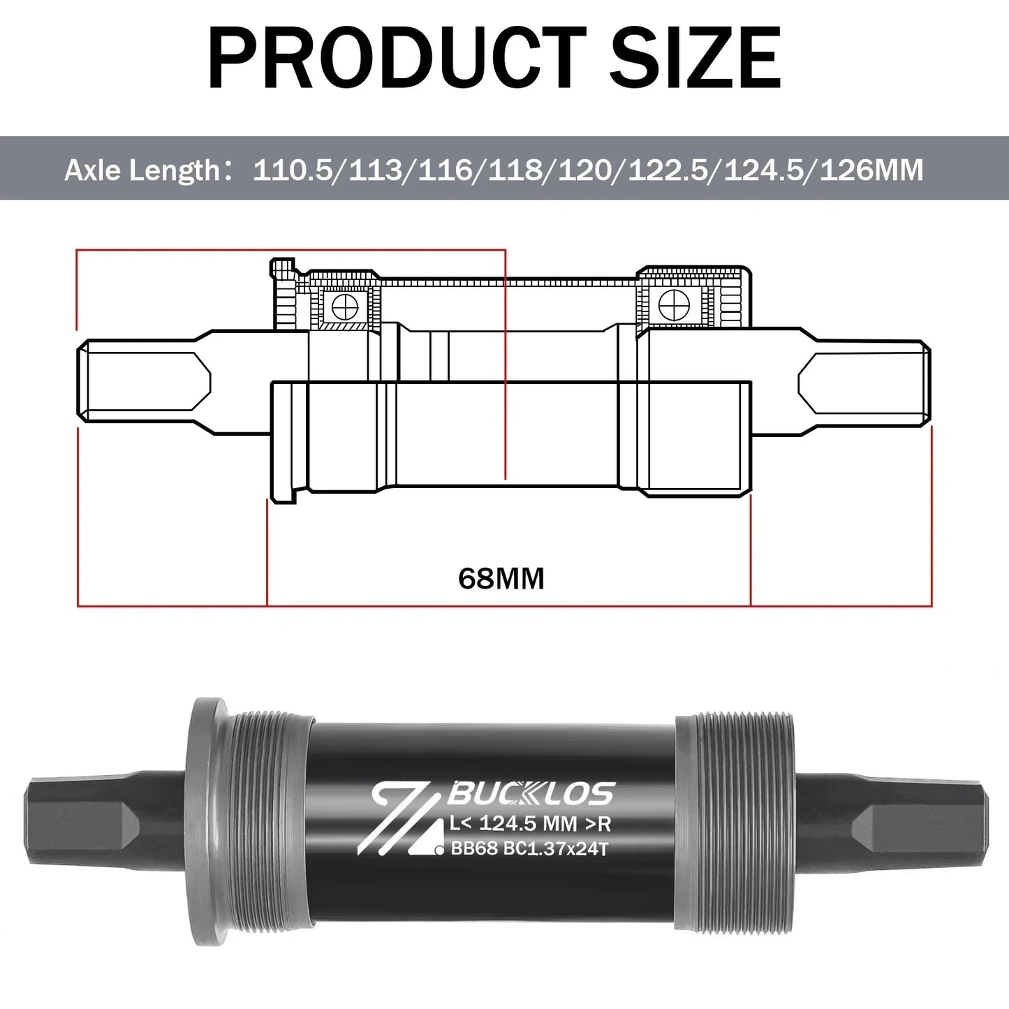 BUCKLOS Bike Bottom Bracket Square Hole Road Mountain Bike E-Bike Crank BB BB68 BB80 BB90 BB100 BB110 BB120 MTB Crankset Parts