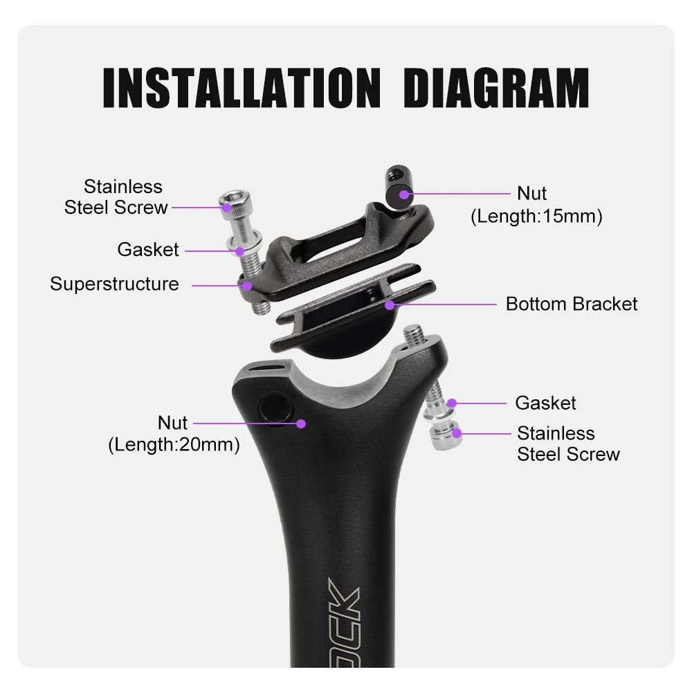 TOSEEK Carbon Seatpost 27.2 31.6mm Length 400mm Matte Black MTB Road Bike Seat Post Seat Tube Bicycle Parts MTB Carbon Canoe