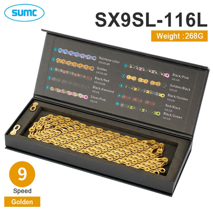 SUMC Bicycle Chain 9 10 11 12 Speed 9s 10s 11s 12s Titanium Ultralight MTB Mountain Road Bike Chains Gold Rainbow Bike Chain