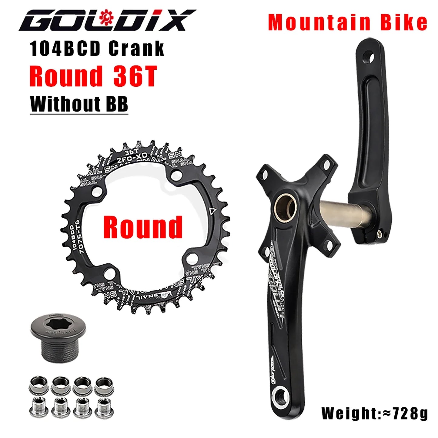 GOLDIX 104BCD Wide and narrow teeth bicycle crankset 170/175mm crank Round/Oval chain ring 32T/34T/36T/38T Bicycle crankset