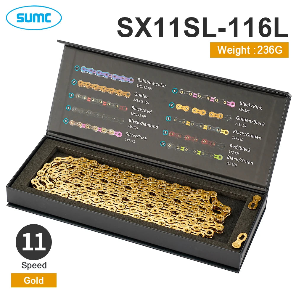 SUMC Bicycle Chain 9 10 11 12 Speed 9s 10s 11s 12s Titanium Ultralight MTB Mountain Road Bike Chains Gold Rainbow Bike Chain