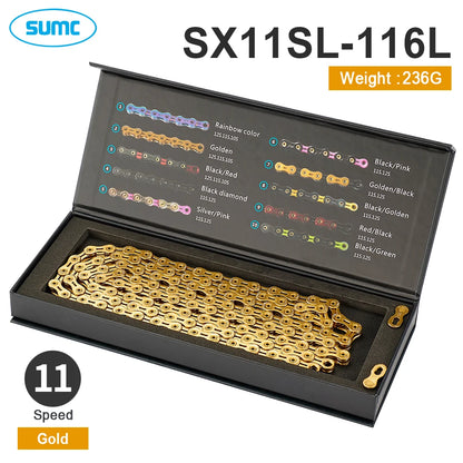 SUMC Bicycle Chain 9 10 11 12 Speed 9s 10s 11s 12s Titanium Ultralight MTB Mountain Road Bike Chains Gold Rainbow Bike Chain