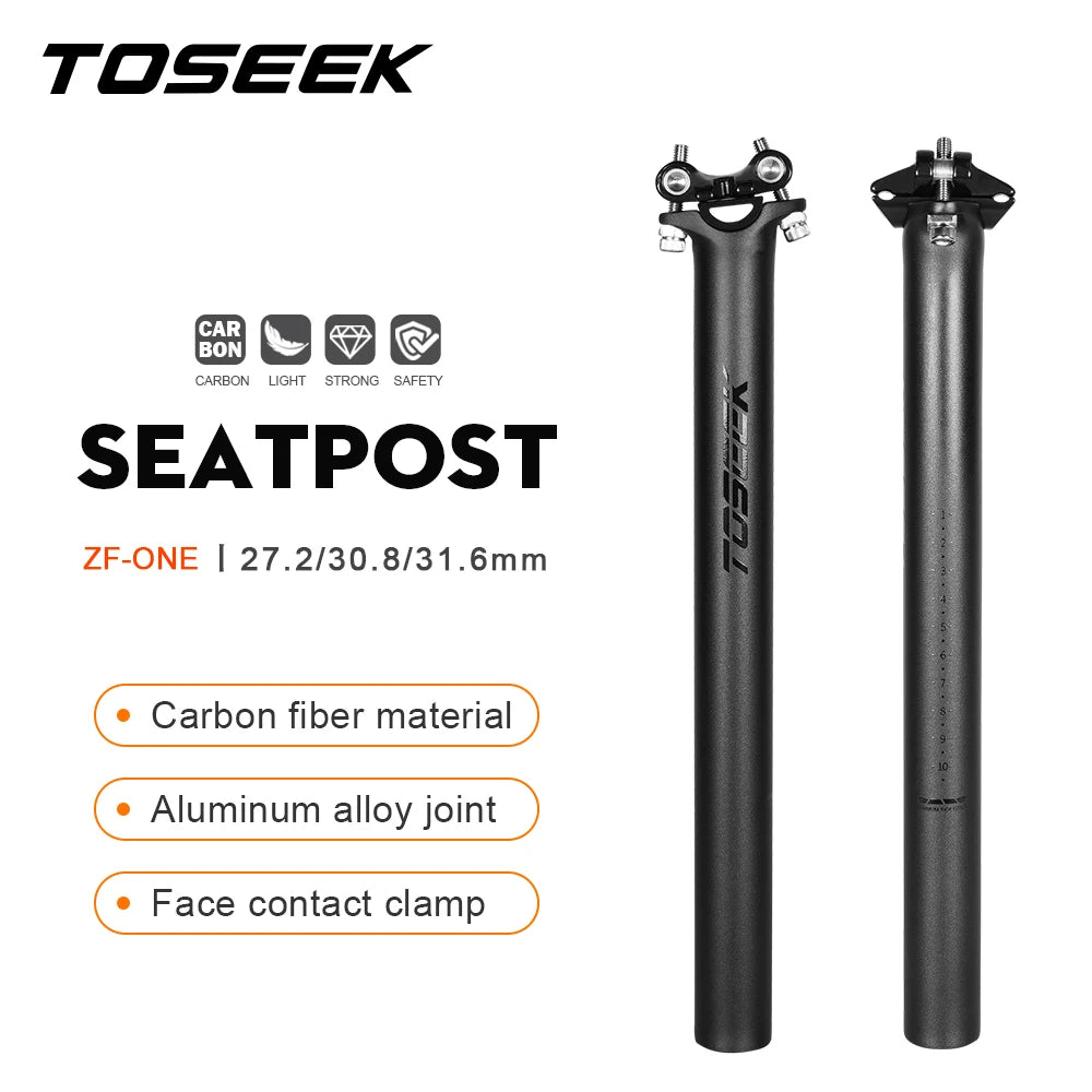 TOSEEK ZF-One Carbon Seatpost 27.2/30.8/31.6mm Matte Black MTB/Road Bike Seat Post Length 280mm Seat Tube Bicycle Parts