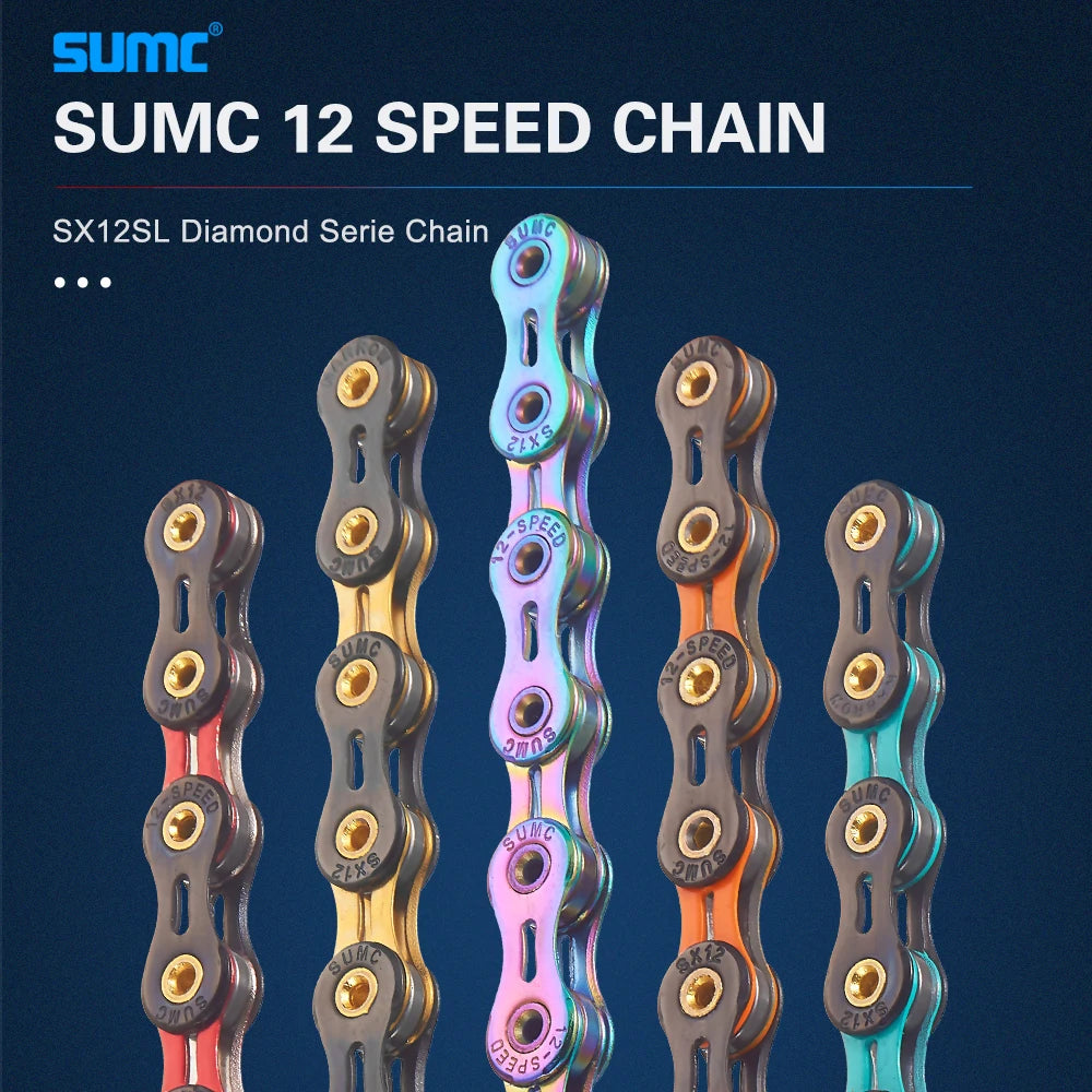 Bicycle Chain SUMC 12Speed Diamond Color Bike Chain MTB Mountain Road Bike UltraLight and Durable 12S Missing Link Chain 12V