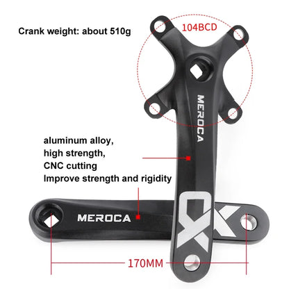 MEROCA CX Square Hole Bicycle Crankset 104BCD Aluminum Alloy IXF Square Hole Mountain Bike Crankset 170mm 32T/34T/36T/38T/40T/42