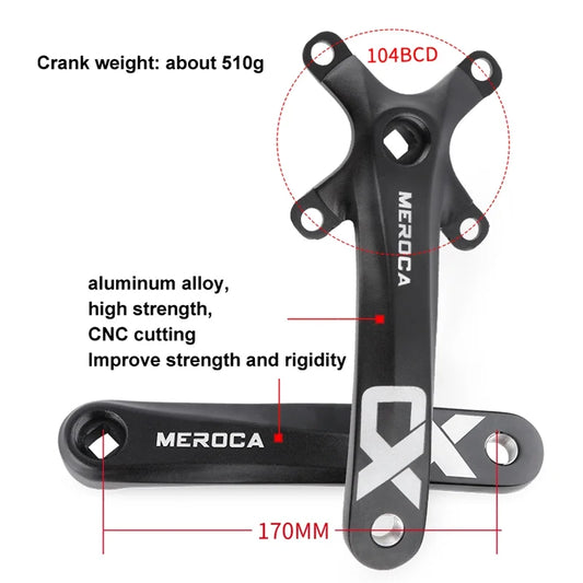 MEROCA CX Square Hole Bicycle Crankset 104BCD Aluminum Alloy IXF