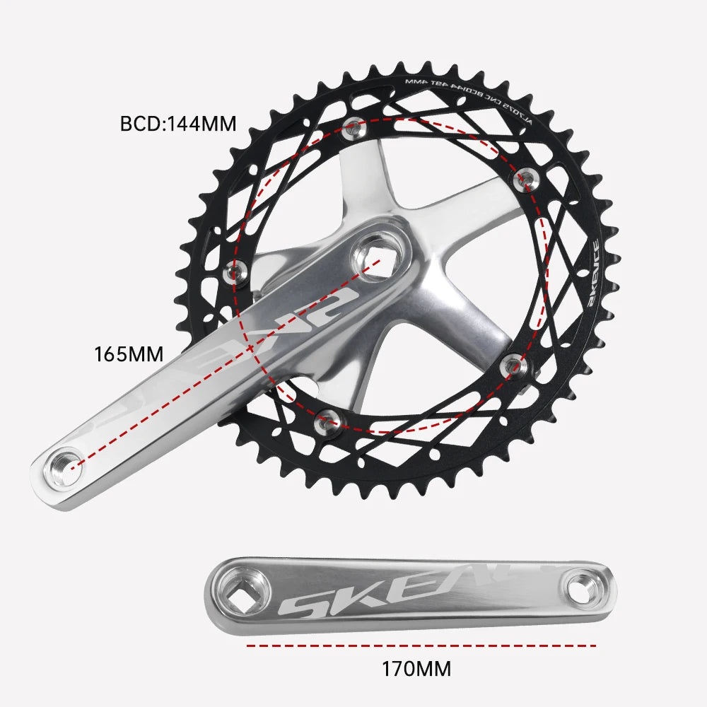 SKEACE 48T/49T Aluminum Alloy Bicycle Crank Set 144BCD Single Speed Crank Chain Wheel 165mm Crank Road Fix Gear Track Bicycle
