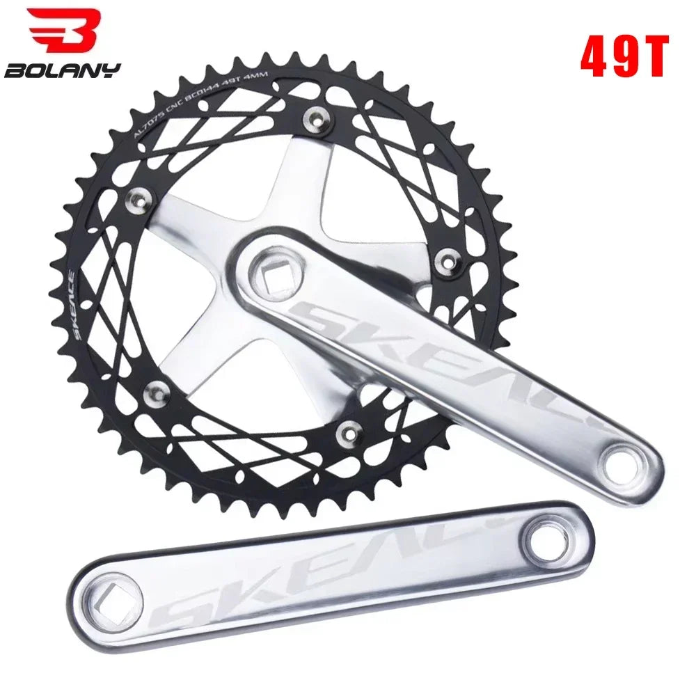 SKEACE Track cycling Crankset 144BCD Square Hole Crank Aluminum Alloy Single Speed Crank Chainwheel 165mm 48/49T Crankset