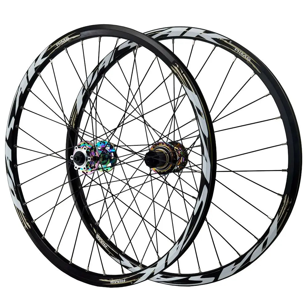 MTB Bike Wheelset 26 29 27.5 Wheel Thru Axle Hub 100 142 XD/HG/MS Rim32H Spoke 6 Pawls Bicycle Wheel QR9mm dazzling electroplate