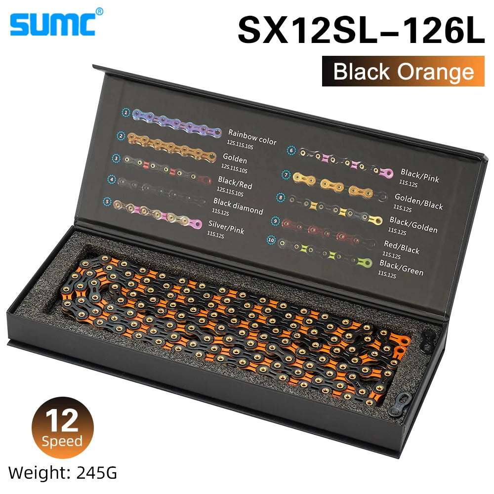 Bicycle Chain SUMC 12Speed Diamond Color Bike Chain MTB Mountain Road Bike UltraLight and Durable 12S Missing Link Chain 12V