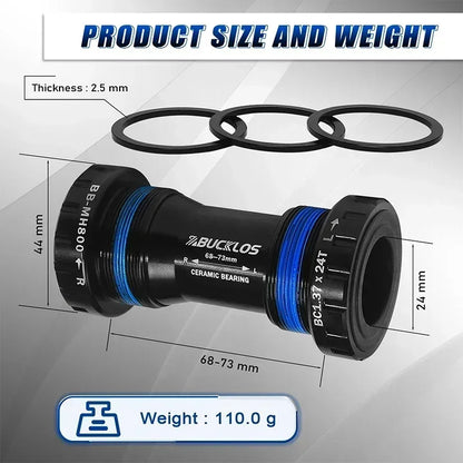 BUCKLOS Bicycle Bottom Bracket Ceramic Bearing BB MTB Road Bike BB68/73mm Bottom Bracket 24mm BSA Threaded Sealed BB Bike parts