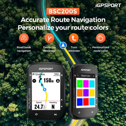 iGPSPORT BSC200S GPS Bike Computer 2.4" Colorful Screen Wireless Bicycle Speedometer Cycling Odometer Bluetooth ANT+