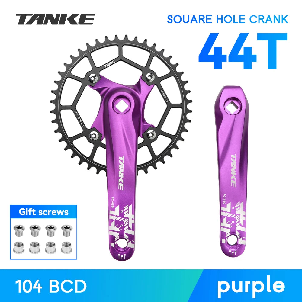 TANKE Bicycle Crank Square Hole Sprocket 104BCD 170mm Red Black Crank Round 32/34/36/38/40/42/44T Narrow Chainrings MTB Crankset