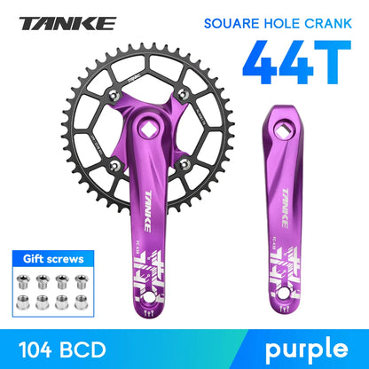 TANKE Bicycle Crank Square Hole Sprocket 104BCD 170mm Red Black Crank Round 32/34/36/38/40/42/44T Narrow Chainrings MTB Crankset