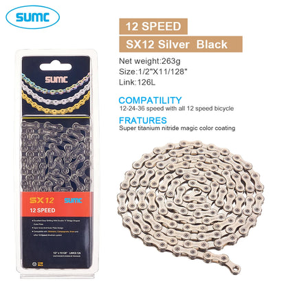 SUMC Bicycle Chain 9 10 11 12 Speed 9s 10s 11s 12s Titanium Ultralight MTB Mountain Road Bike Chains Gold Rainbow Bike Chain