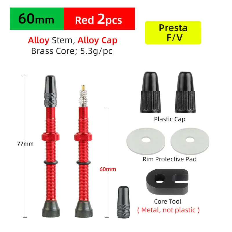 Bicycle No Tube Presta/FV Valve Brass/Alloy Stem Detachable Brass Core 40-120mm Road Bike Tubeless  Core Tool