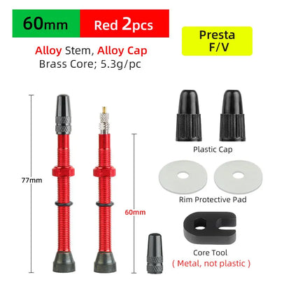 Bicycle No Tube Presta/FV Valve Brass/Alloy Stem Detachable Brass Core 40-120mm Road Bike Tubeless  Core Tool