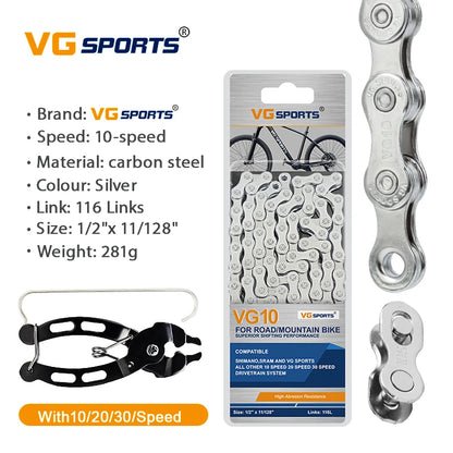 1pc VG Sports 8 9 10 11 Speed Velocidade Bicycle Chain 8s 9s 10s 11s MTB Mountain Road Bike Chain Bike Parts Bicycle Accessories
