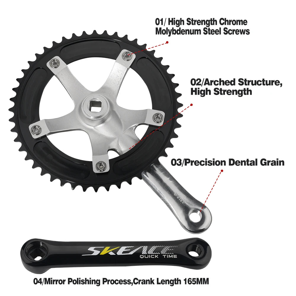 SKEACE 48T Bicycle Crankset Fixed Gear Chain Wheel BCD 144mm Spindle 110mm Racing Bike Crank Single Speed Chainring BMX Part