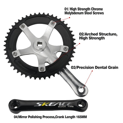 SKEACE 48T Bicycle Crankset Fixed Gear Chain Wheel BCD 144mm Spindle 110mm Racing Bike Crank Single Speed Chainring BMX Part