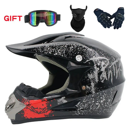 Motorcycle Helmet Off-road Racing Helmet All-season Men's and Women's Mountain Bike Helmet with Glasses,face Mask,and Gloves
