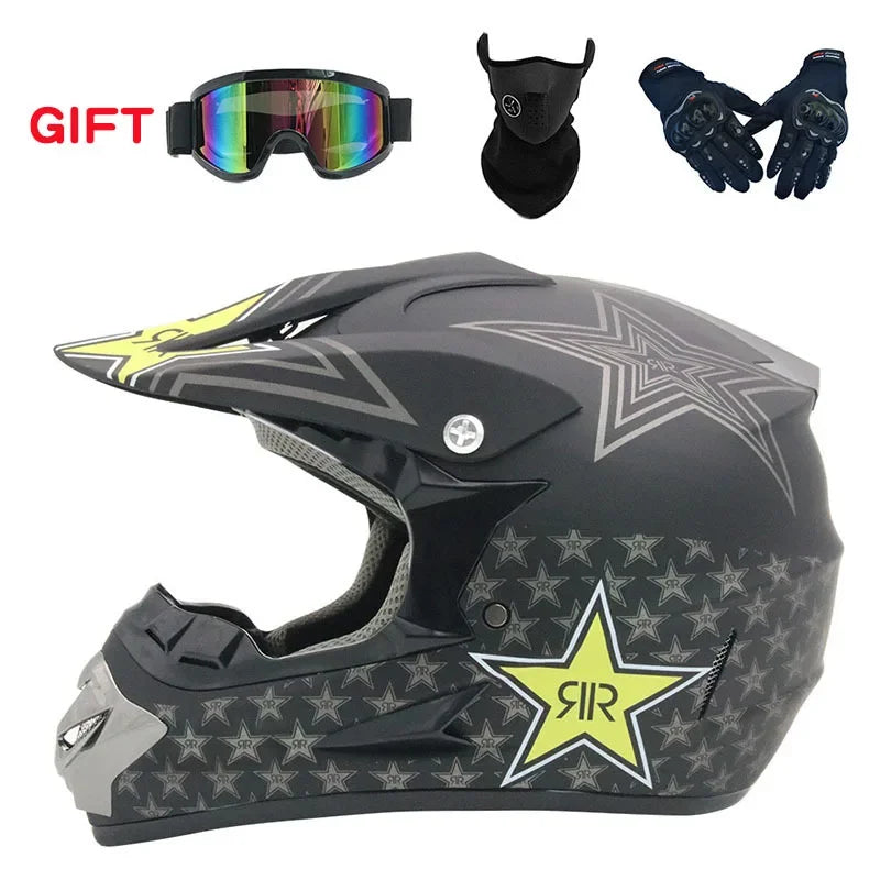 Motorcycle Helmet Off-road Racing Helmet All-season Men's and Women's Mountain Bike Helmet with Glasses,face Mask,and Gloves