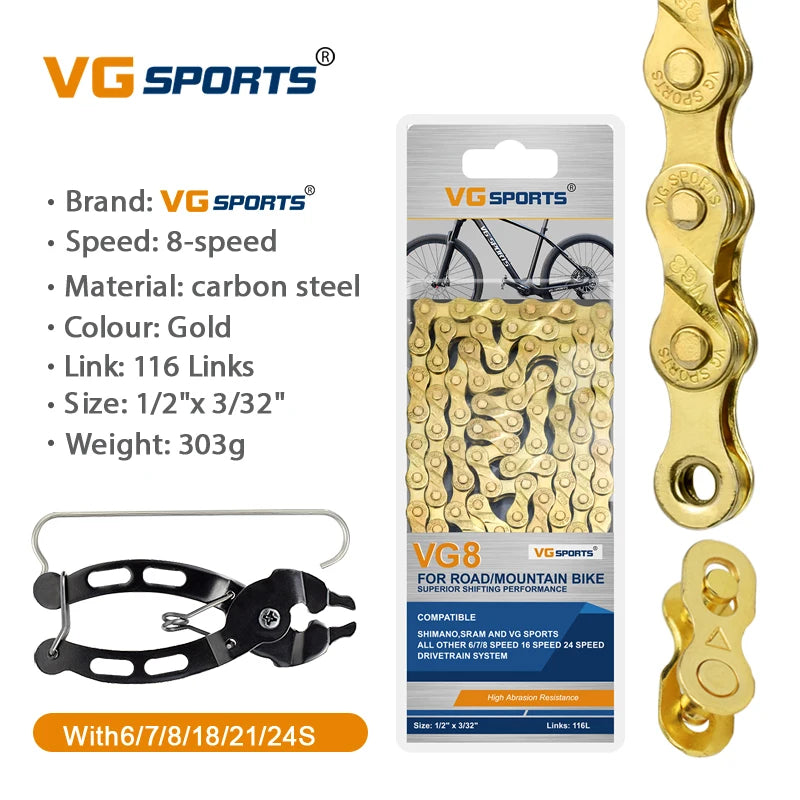 1pc VG Sports 8 9 10 11 Speed Velocidade Bicycle Chain 8s 9s 10s 11s MTB Mountain Road Bike Chain Bike Parts Bicycle Accessories