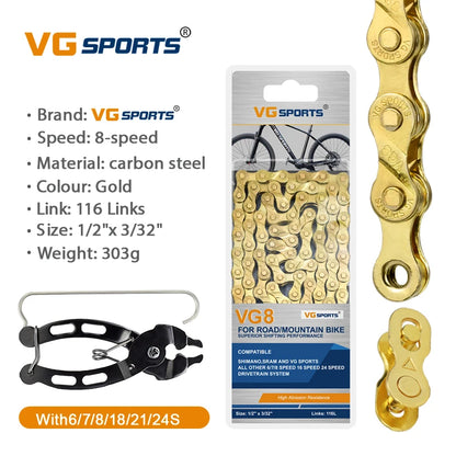 1pc VG Sports 8 9 10 11 Speed Velocidade Bicycle Chain 8s 9s 10s 11s MTB Mountain Road Bike Chain Bike Parts Bicycle Accessories