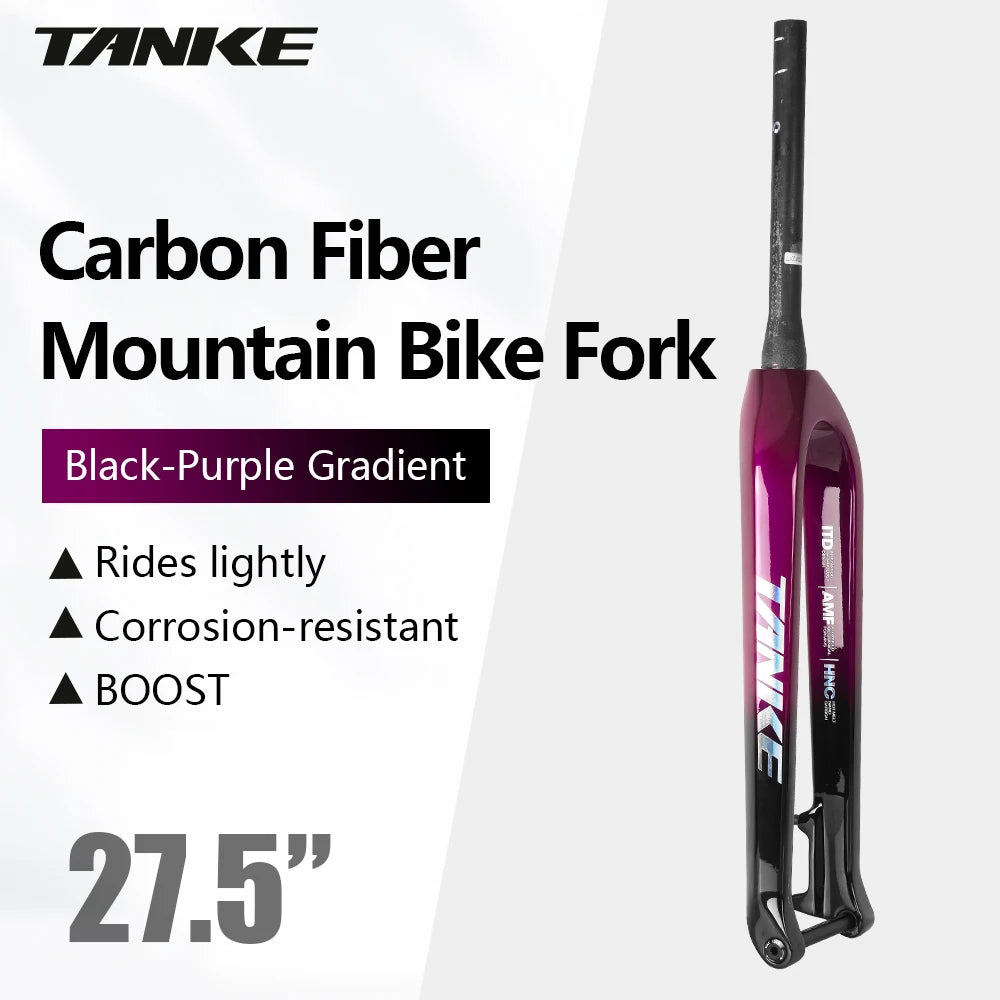 TANKE MTB Hard Fork Bicycle Suspension carbon fiber 26/27.5/29inch Universal Mountain Bike Fork Straight Cone 28.6mm Boost T800