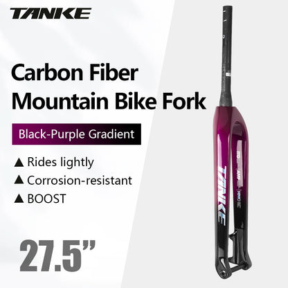 TANKE MTB Hard Fork Bicycle Suspension carbon fiber 26/27.5/29inch Universal Mountain Bike Fork Straight Cone 28.6mm Boost T800