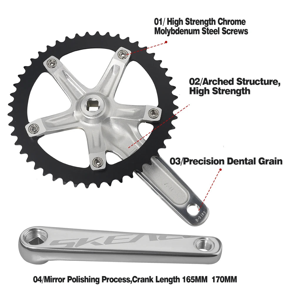 SKEACE BMX Crankset 48T Aluminum Alloy Fixed Gear Crank 144BCD Single Speed Fix Gear 165mm Bike Bicyle Chainwheel BMX Crank