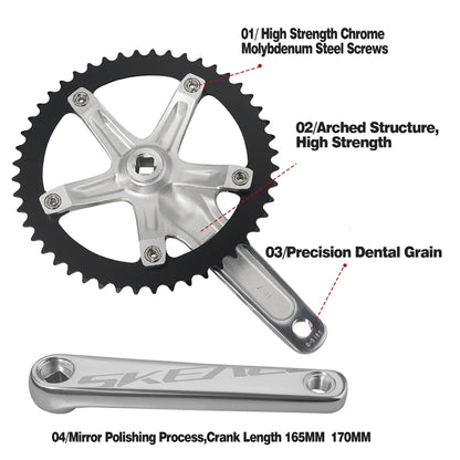 SKEACE BMX Crankset 48T Aluminum Alloy Fixed Gear Crank 144BCD Single Speed Fix Gear 165mm Bike Bicyle Chainwheel BMX Crank