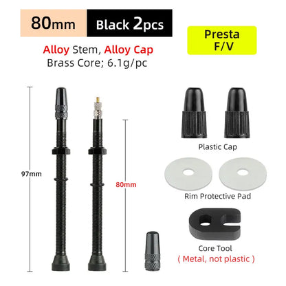 Bicycle No Tube Presta/FV Valve Brass/Alloy Stem Detachable Brass Core 40-120mm Road Bike Tubeless  Core Tool