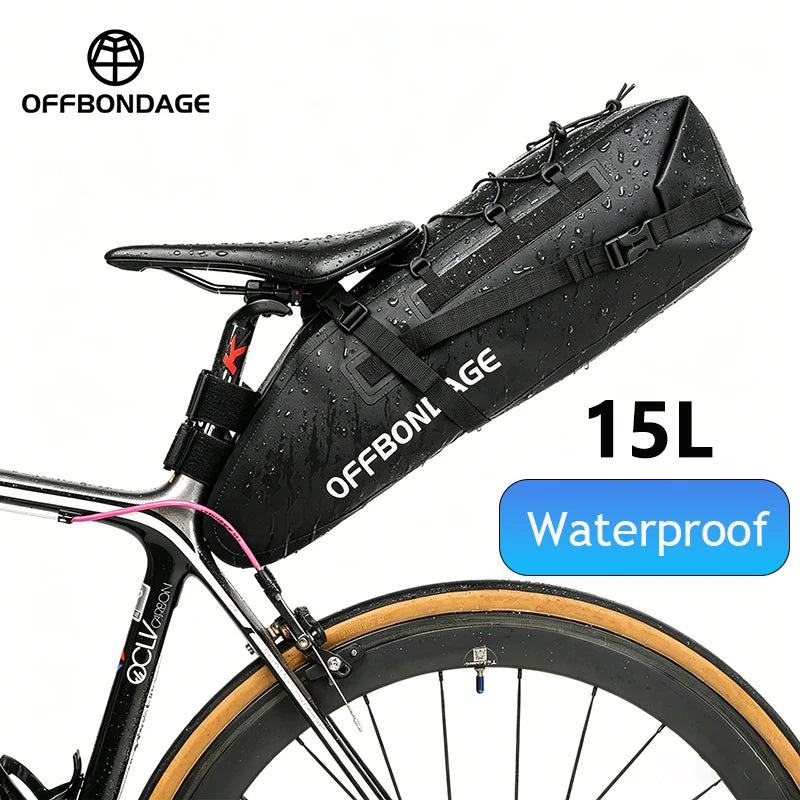 OFFBONDAGE Bicycle Saddlebag Waterproof 15L Large Capacity Bike Bag Cycling Tail Bag MTB Foldable Rear Bag Bike Road Luggage