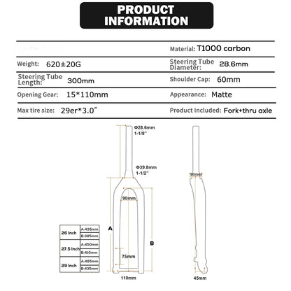 Full Carbon MTB Fork for XC & Gravel | 15*110mm Boost Thru-Axle | Fits 26/27.5/29" | Disc Brake |  Straight/ Tapered Steere