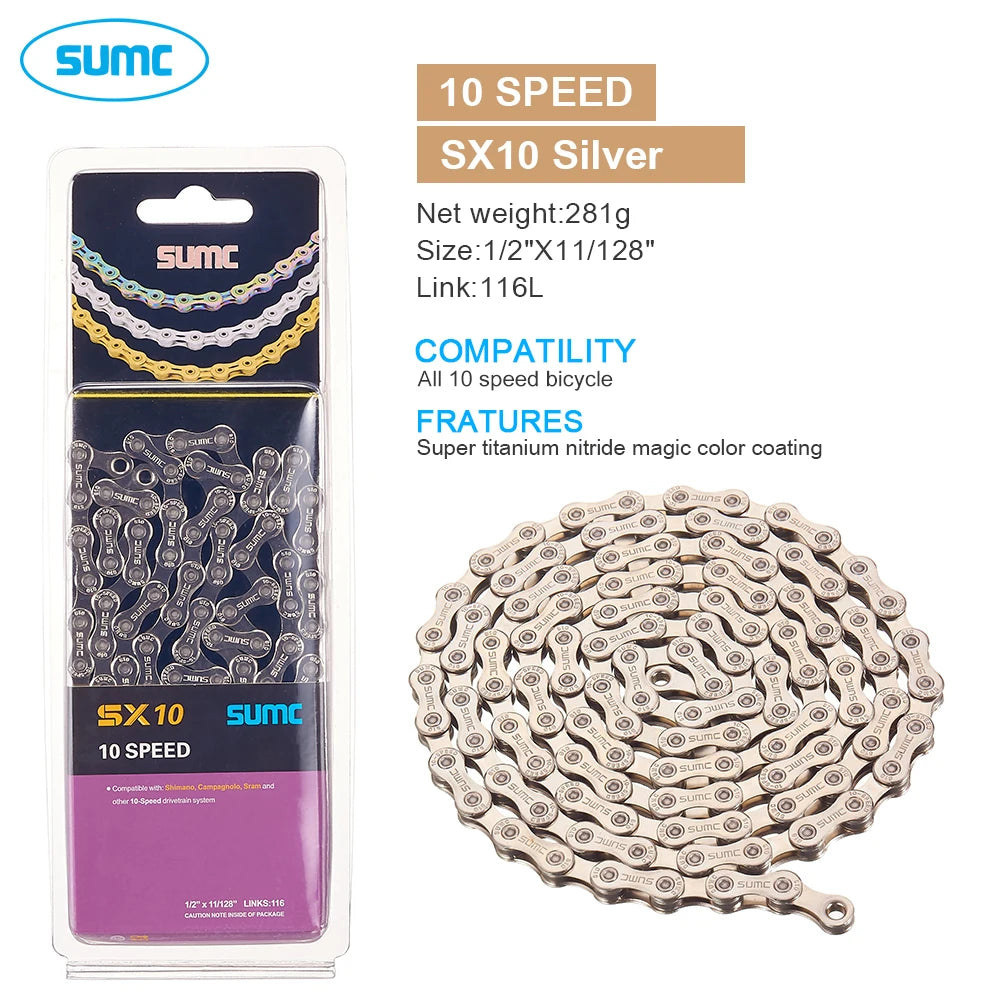 SUMC Bicycle Chain 9 10 11 12 Speed 9s 10s 11s 12s Titanium Ultralight MTB Mountain Road Bike Chains Gold Rainbow Bike Chain