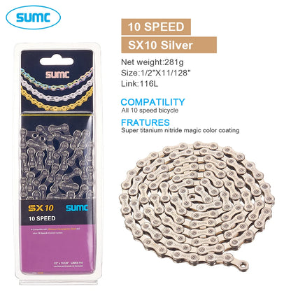 SUMC Bicycle Chain 9 10 11 12 Speed 9s 10s 11s 12s Titanium Ultralight MTB Mountain Road Bike Chains Gold Rainbow Bike Chain