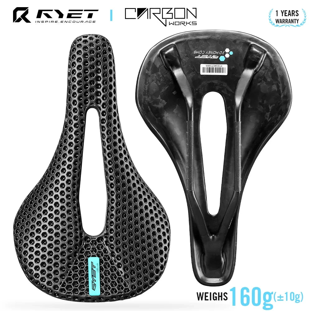 RYET Bike Carbon Saddle 3D Printed Saddle 140mm 7x9mm Round Rail Superlight Road MTB Racing Bicycle Seat Saddles Cushion Parts