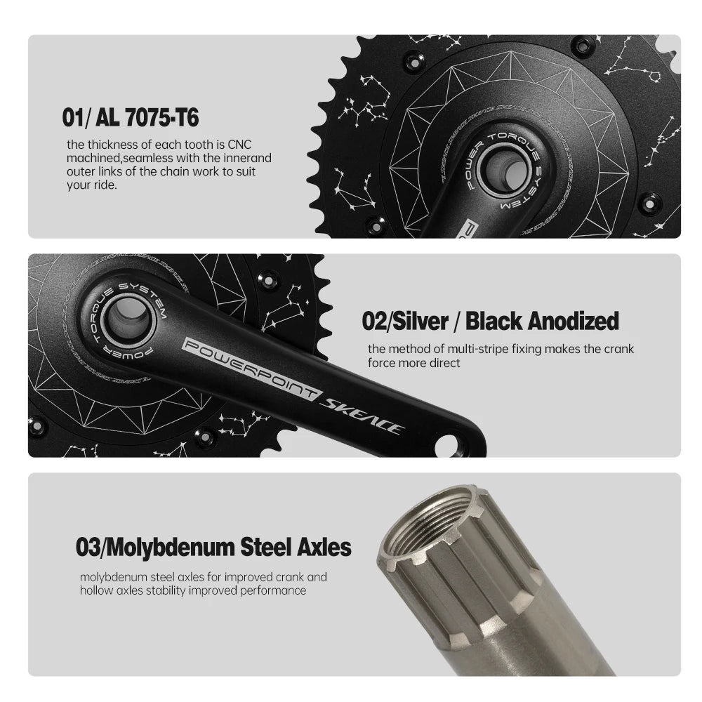 SKEACE Powerpoint Hollowtech Crankset, Fixie Crank, Single Speed Fixed Gear Bike, Track Bicycle Chainwheel, 49T, 165mm, 144BCD