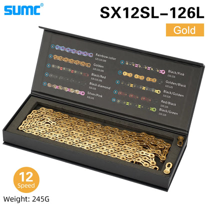 Bicycle Chain SUMC 12Speed Diamond Color Bike Chain MTB Mountain Road Bike UltraLight and Durable 12S Missing Link Chain 12V