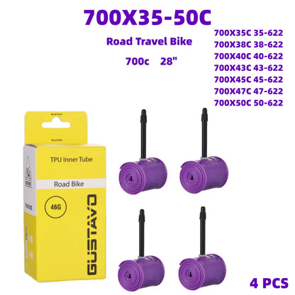 GUSTAVO Gravel Road Bike Inner Tube 700X35/50c TPU Material Tire 45mm 65mm Length French Valve