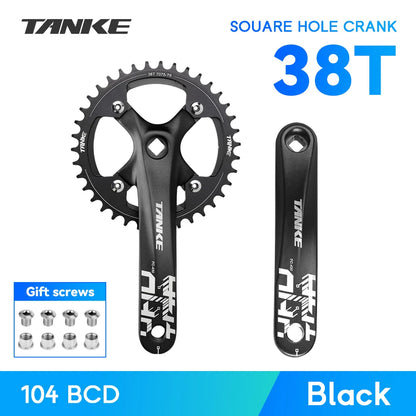 TANKE Bicycle Crank Square Hole Sprocket 104BCD 170mm Red Black Crank Round 32/34/36/38/40/42/44T Narrow Chainrings MTB Crankset