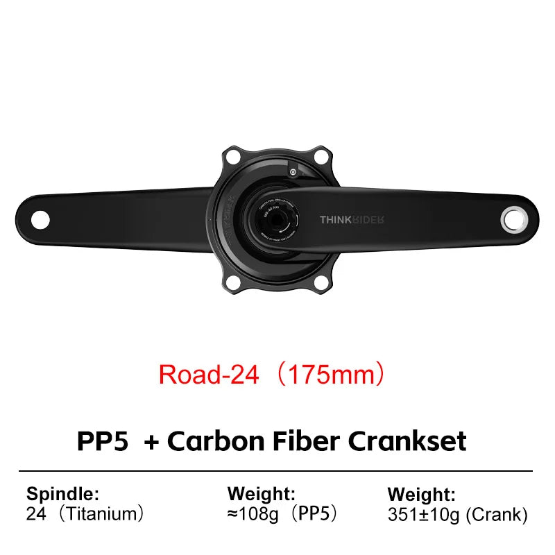 THINKRIDER PP5 Bike Carbon Fiber Spider Power Meter Crankset 24MM 160-175mm ANT+ BLE for  Road Bike