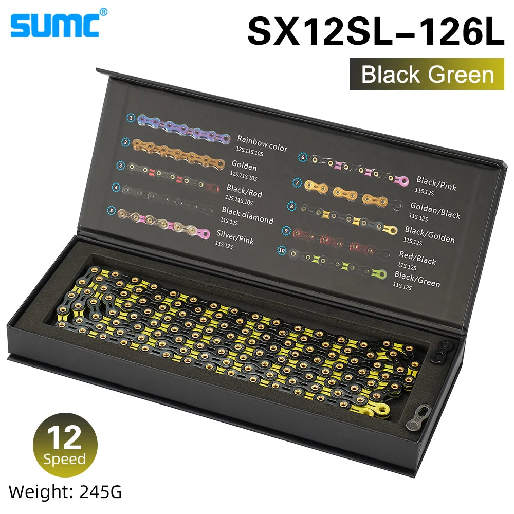 Bicycle Chain SUMC 12Speed Diamond Color Bike Chain MTB Mountain Road Bike UltraLight and Durable 12S Missing Link Chain 12V